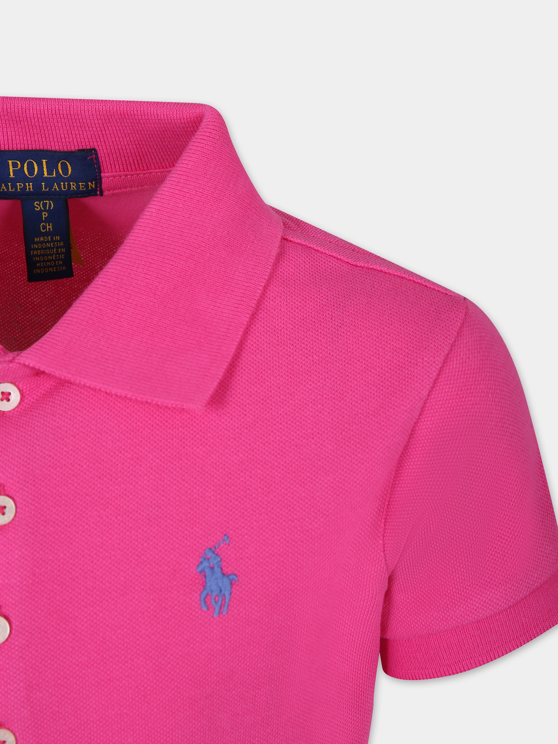 Vestito fucsia per bambina con cavallino,Ralph Lauren Kids,698754080
