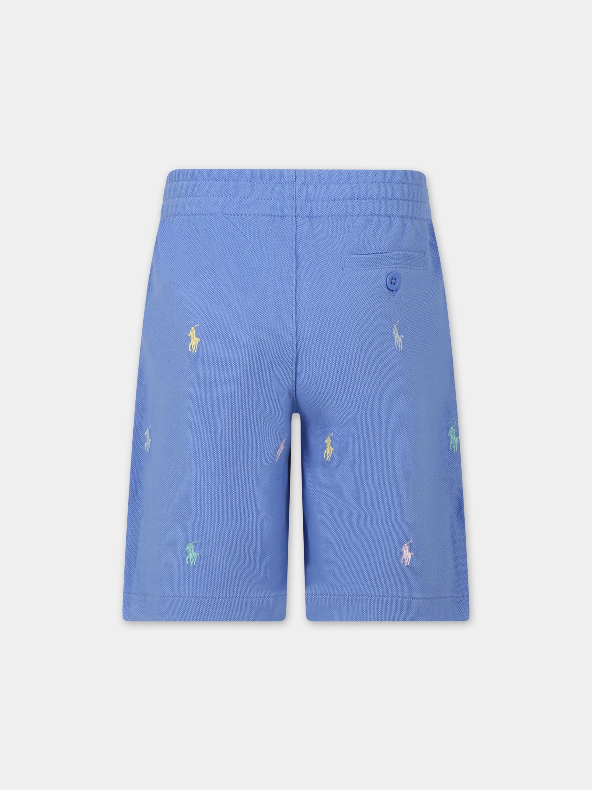 Shorts azzurri per bambino con cavallini,Ralph Lauren Kids,844627007