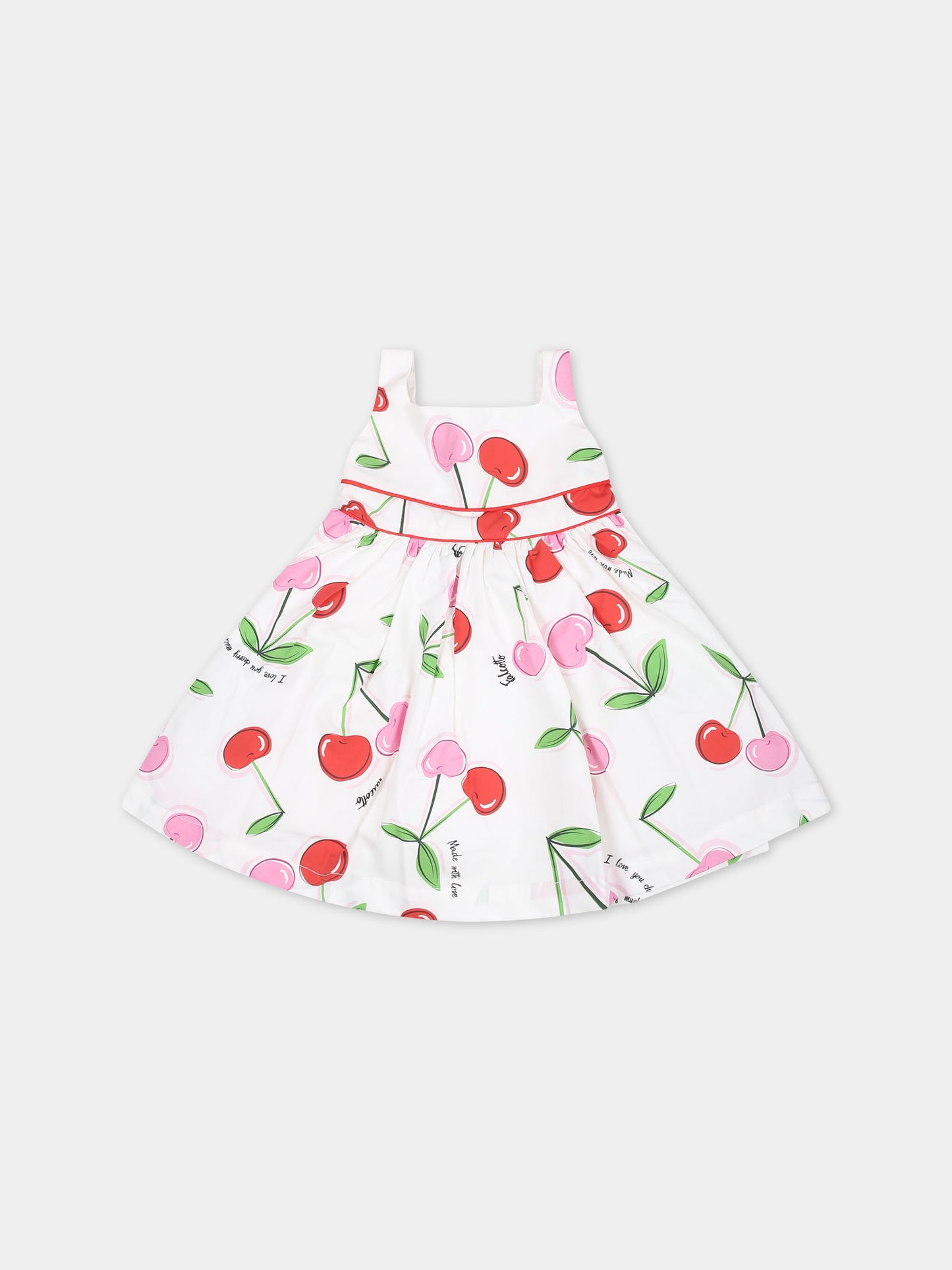 Vestito bianco per neonata con stampa ciliegie,Falcotto,001 6002164 01 1H09