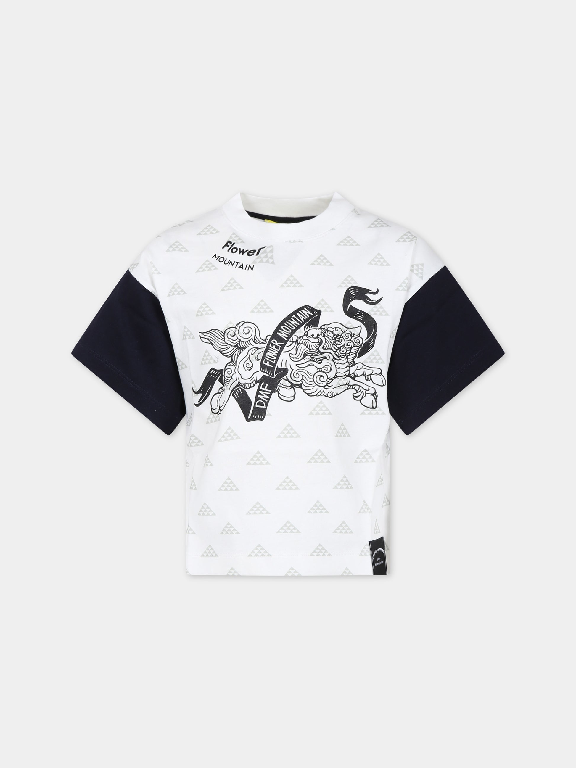 T-shirt bianca per bambini con stampa,Flower Mountain,001 6002236 01 1N45