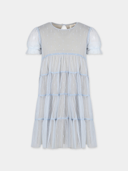 Vestito celeste per bambina con ricami,Caffe' D'orzo,ZU1B21 T0075 607