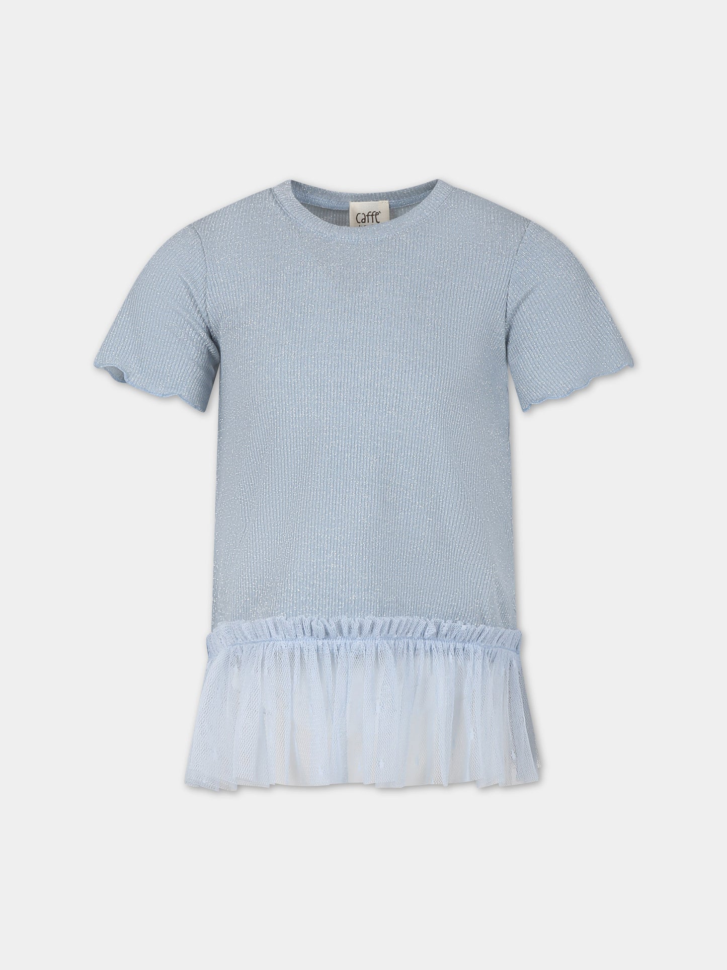 T-shirt celeste per bambina con tulle,Caffe' D'orzo,ZU8A31 J0384 607AG