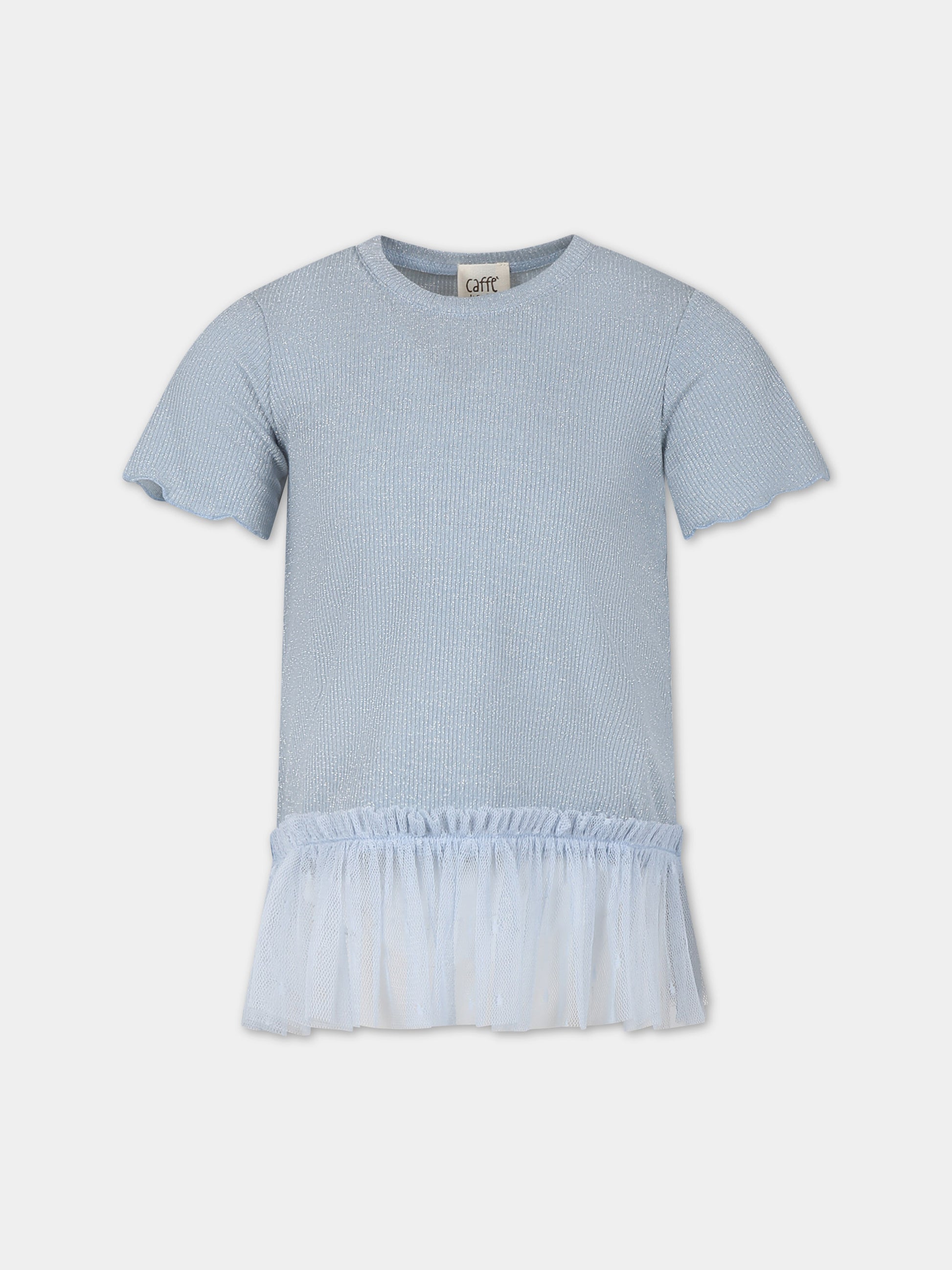 T-shirt celeste per bambina con tulle,Caffe' D'orzo,ZU8A31 J0384 607AG