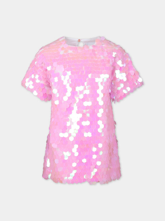 Vestito rosa per bambina con paillettes,Douuod Kids,DU1A11 U0132 511