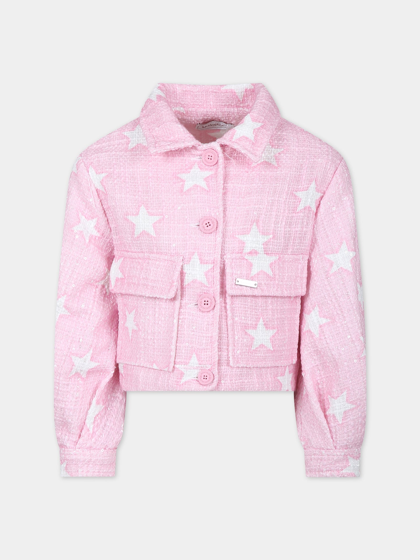 Giubbotto di jeans rosa per bambina con stelle,Monnalisa,11C103 3626 0090