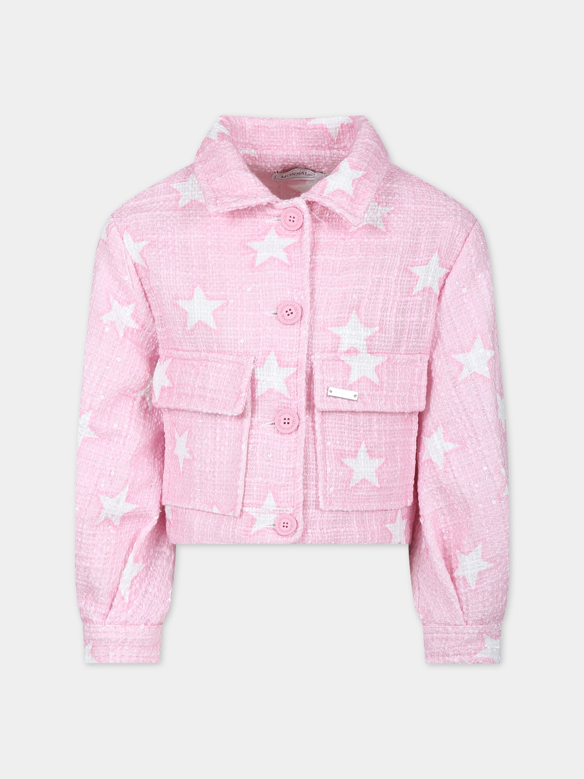 Giubbotto di jeans rosa per bambina con stelle,Monnalisa,11C103 3626 0090