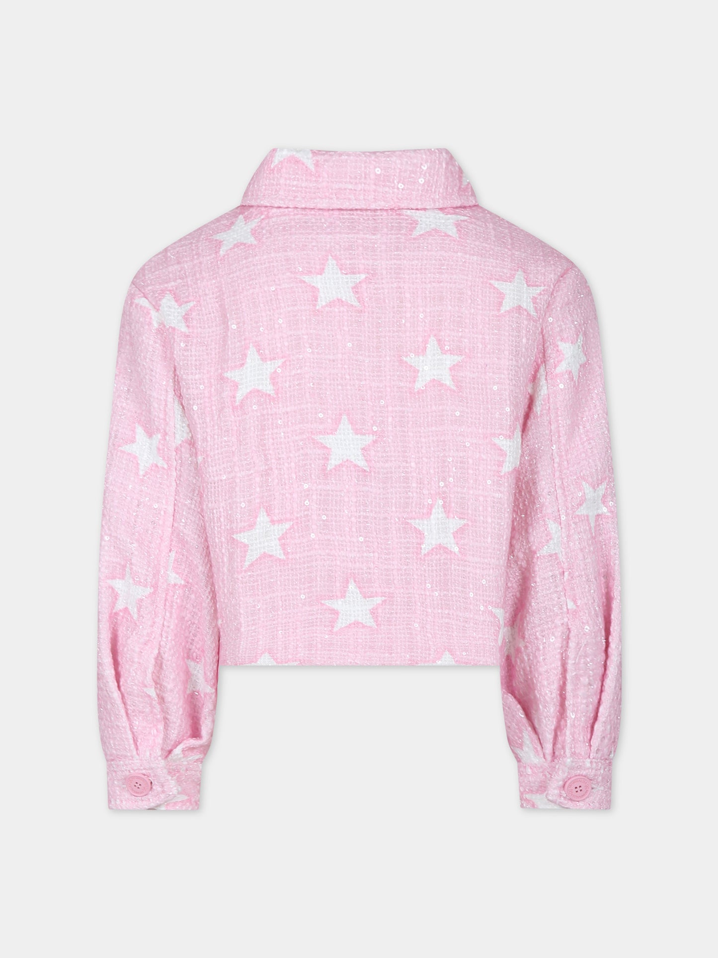 Giubbotto di jeans rosa per bambina con stelle,Monnalisa,11C103 3626 0090