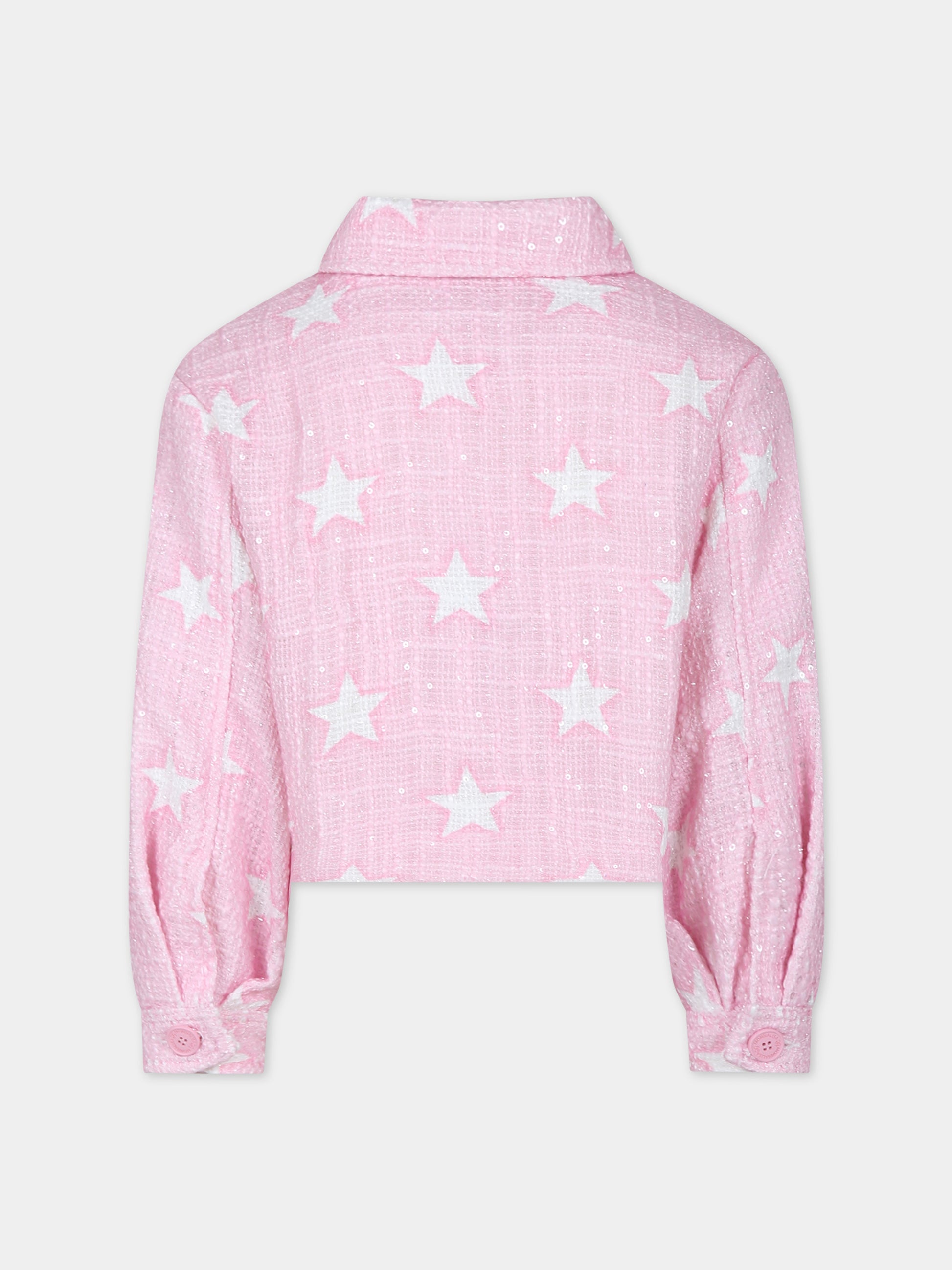 Giubbotto di jeans rosa per bambina con stelle,Monnalisa,11C103 3626 0090