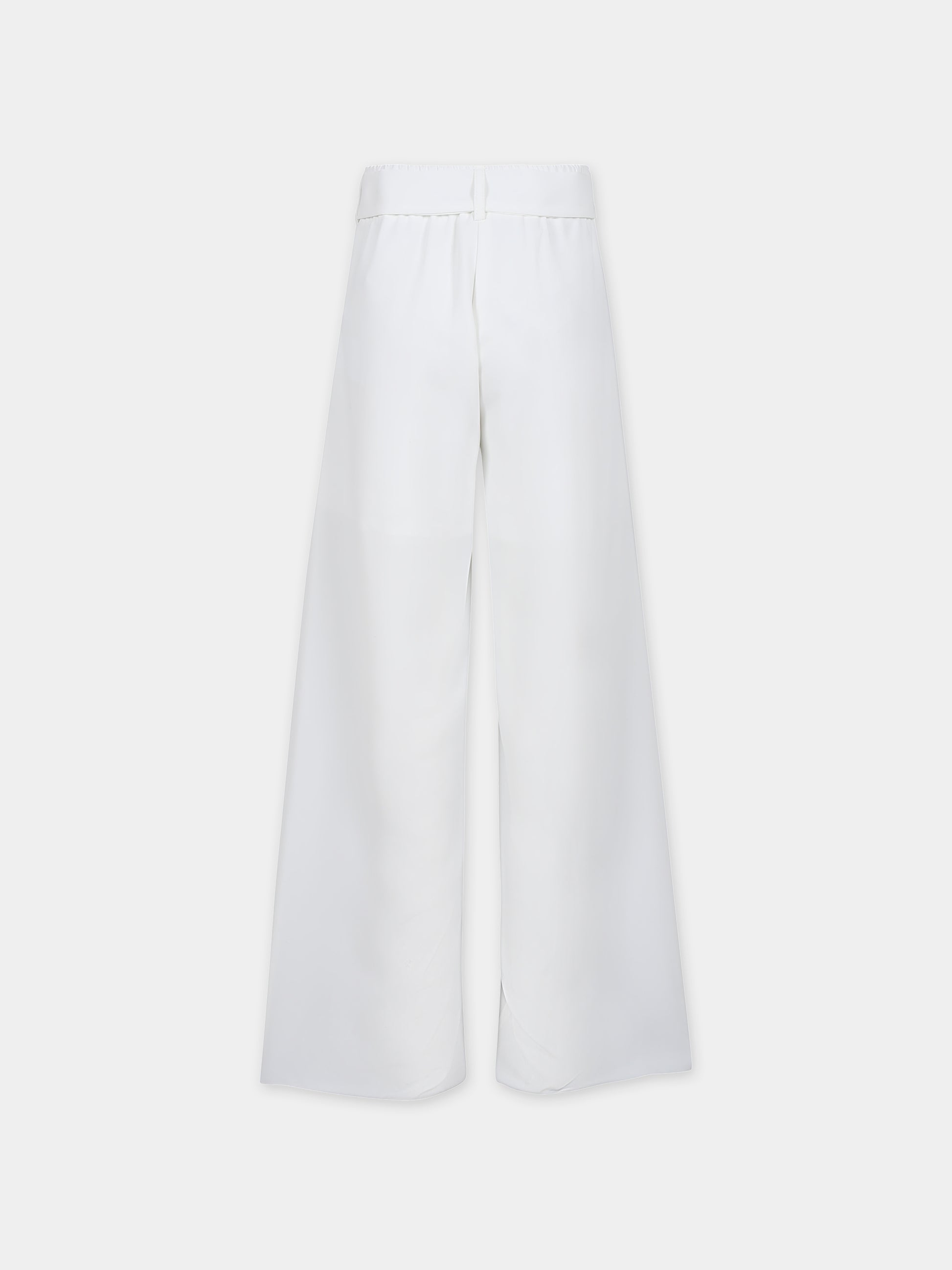 Pantaloni bianchi per bambina con cintura con fiocco,Monnalisa,71C406 3113 0001