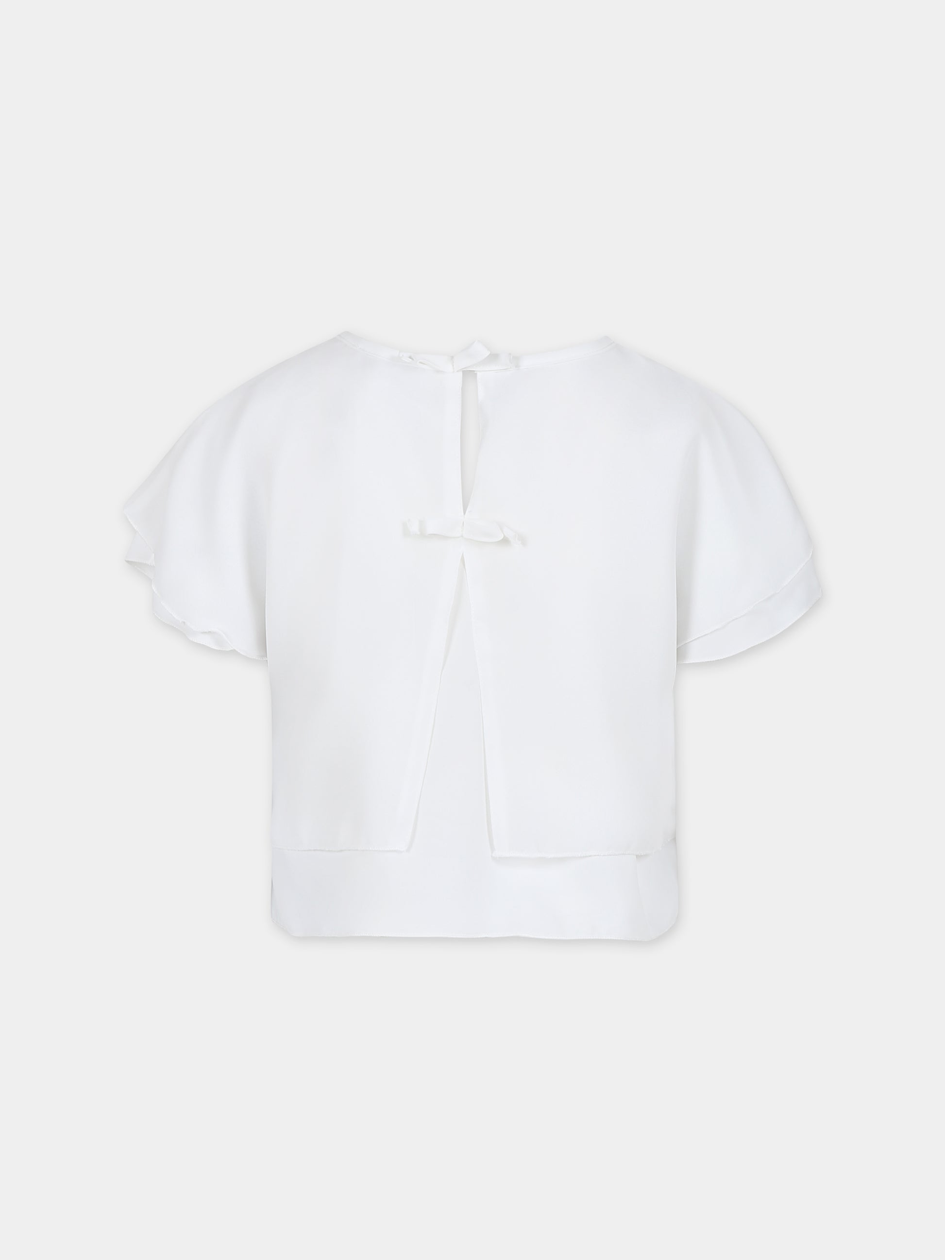 Top bianco per bambina con fiocchetti,Monnalisa,71C604 3113 0001