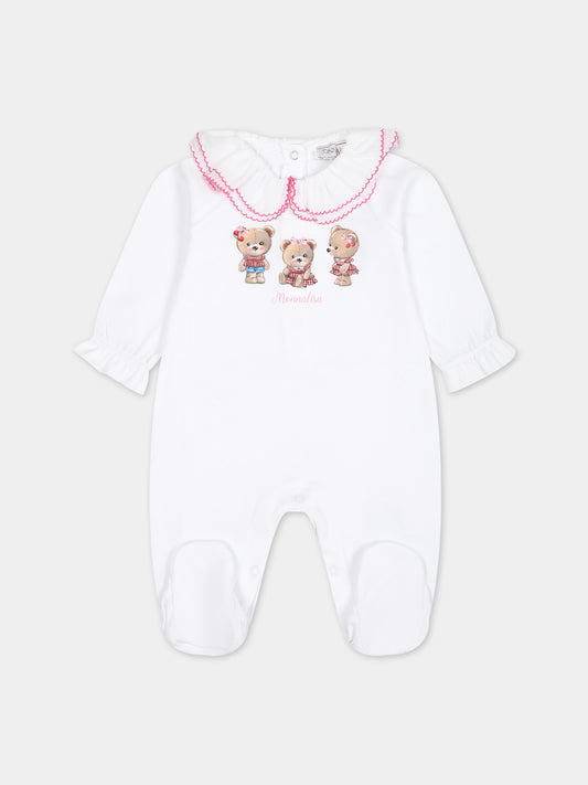 Tutina bianca per neonata con orsetti,Monnalisa,35C210 3000 0099
