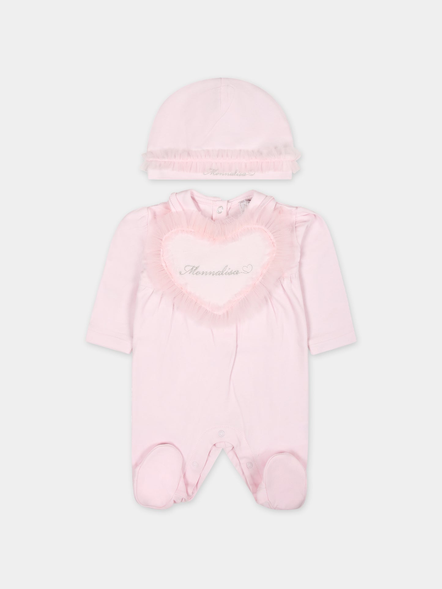 Set per neonata con cuore e rouches,Monnalisa,35C507 3000 0091