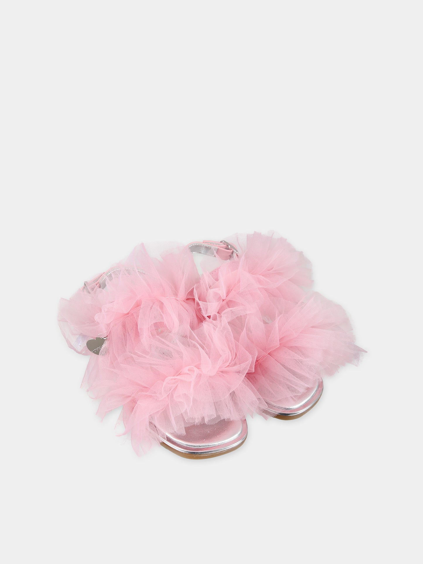 Sandali rosa per bambina con tulle,Monnalisa,87C009 3744 0090