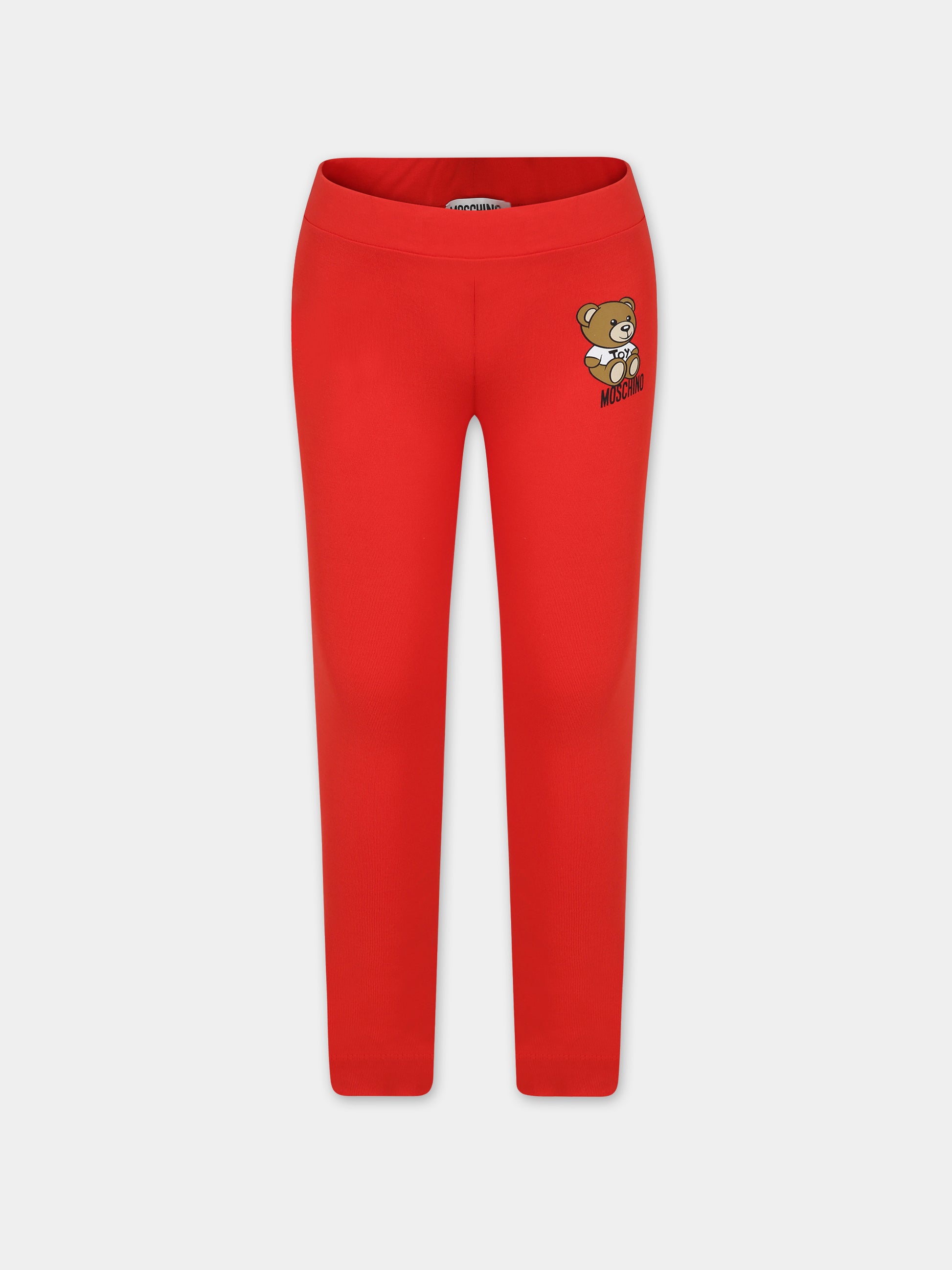 Leggings rossi per bambina con Teddy Bear e logo,Moschino Kids,H3P047 LBA10 50109