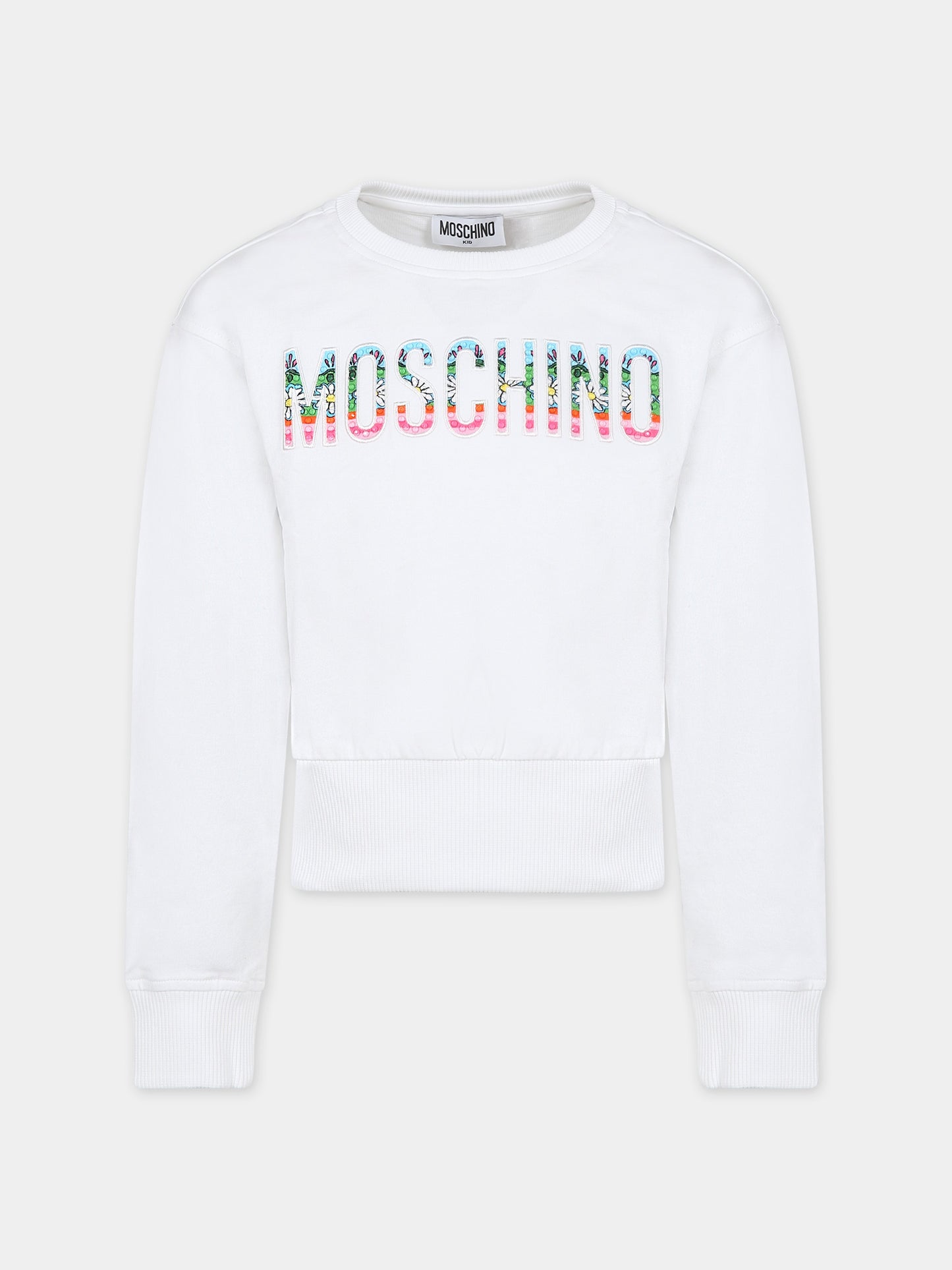Felpa bianca per bambina con logo,Moschino Kids,HCF032 LDA01 10101