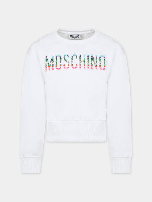 Felpa bianca per bambina con logo,Moschino Kids,HCF032 LDA01 10101