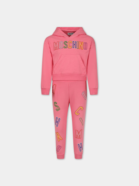 Completo rosa per bambina con logo,Moschino Kids,HDK02K LDA00 51047