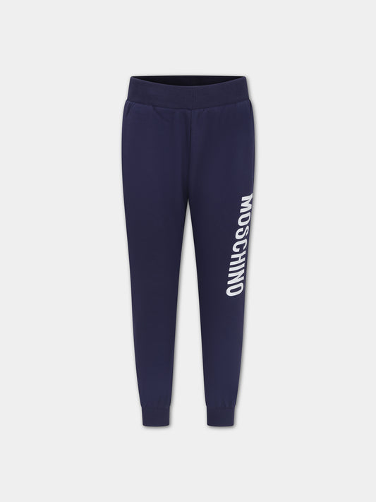 Pantaloni blu per bambini con logo,Moschino Kids,HNP057 LDA27 40016
