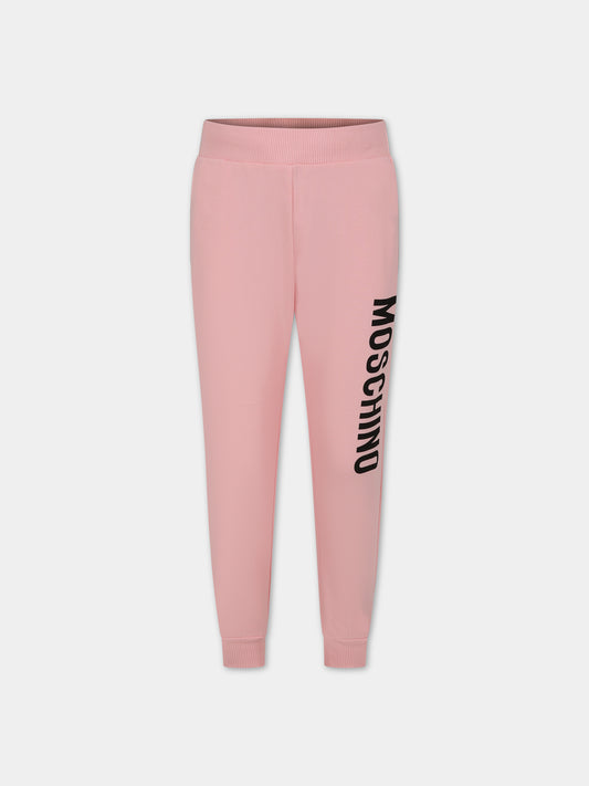 Pantaloni rosa per bambina con logo,Moschino Kids,HNP057 LDA27 50209