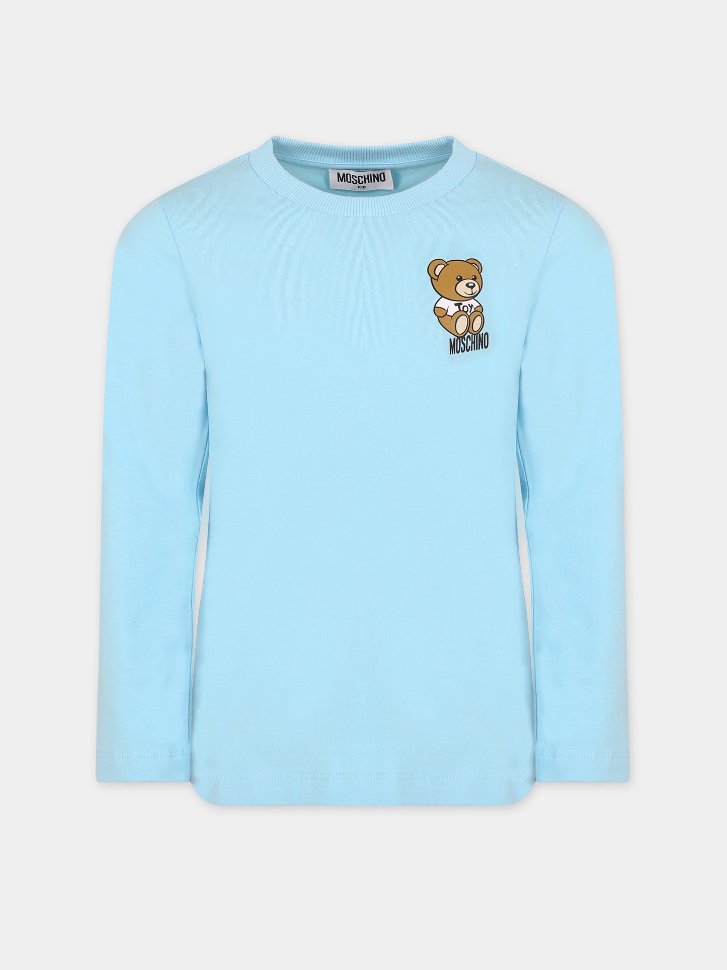 T-shirt celeste per bambini con Teddy Bear e logo,Moschino Kids,HOO00K LBA10 41020