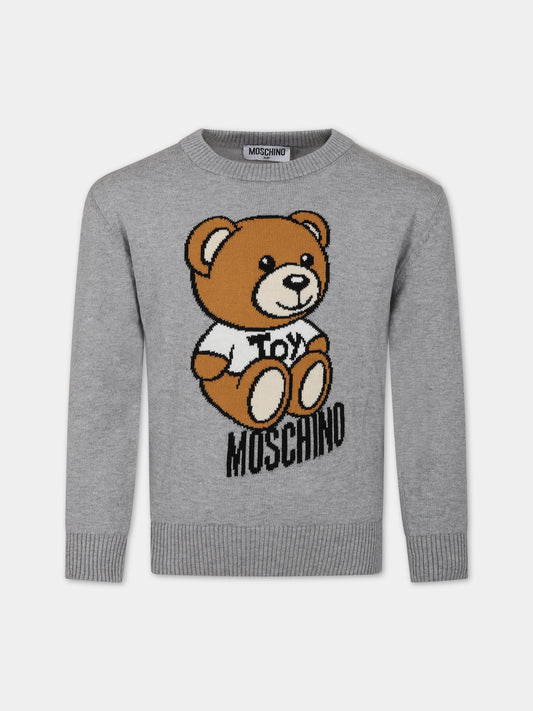 Maglione grigio per bambini con Teddy bear e logo,Moschino Kids,HPW00J LHE13 60926