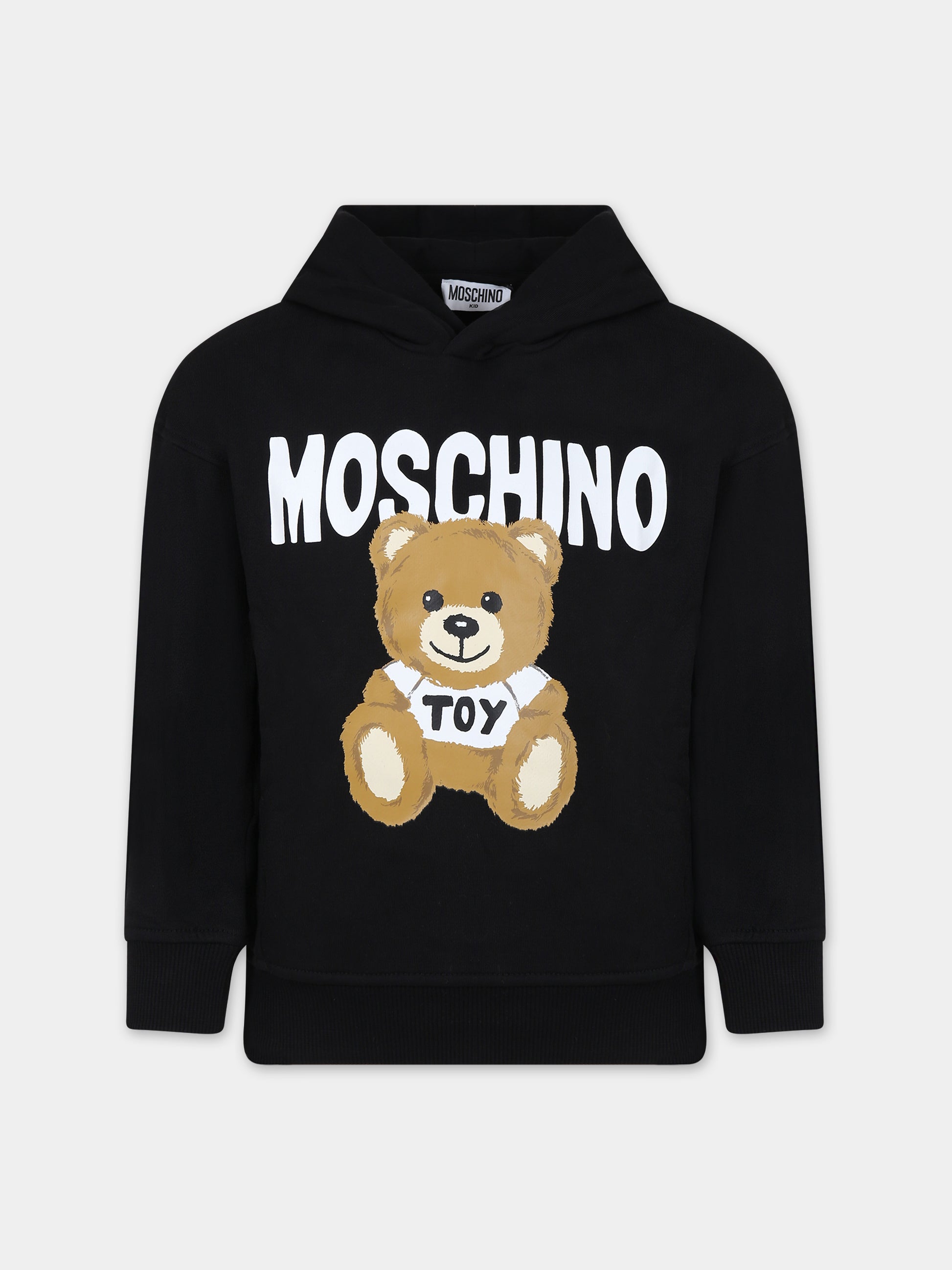 Felpa nera per bambini con Teddy Bear e logo,Moschino Kids,HQF03X LCA32 60100