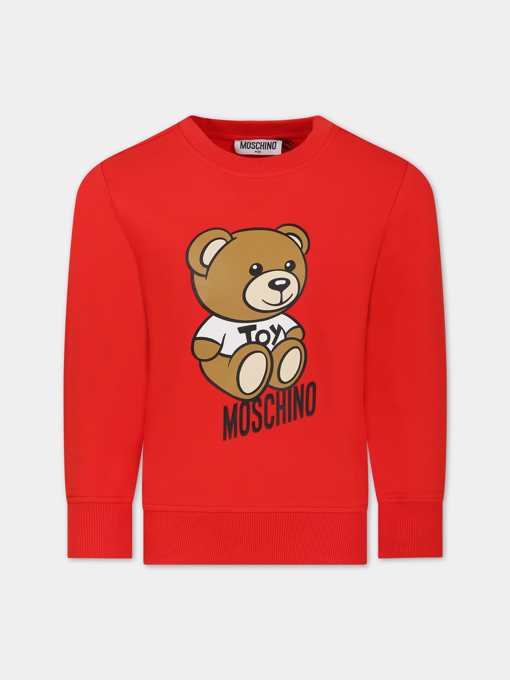 Felpa rossa per bambini con Teddy Bear e logo,Moschino Kids,HRF05R LDA00 50109