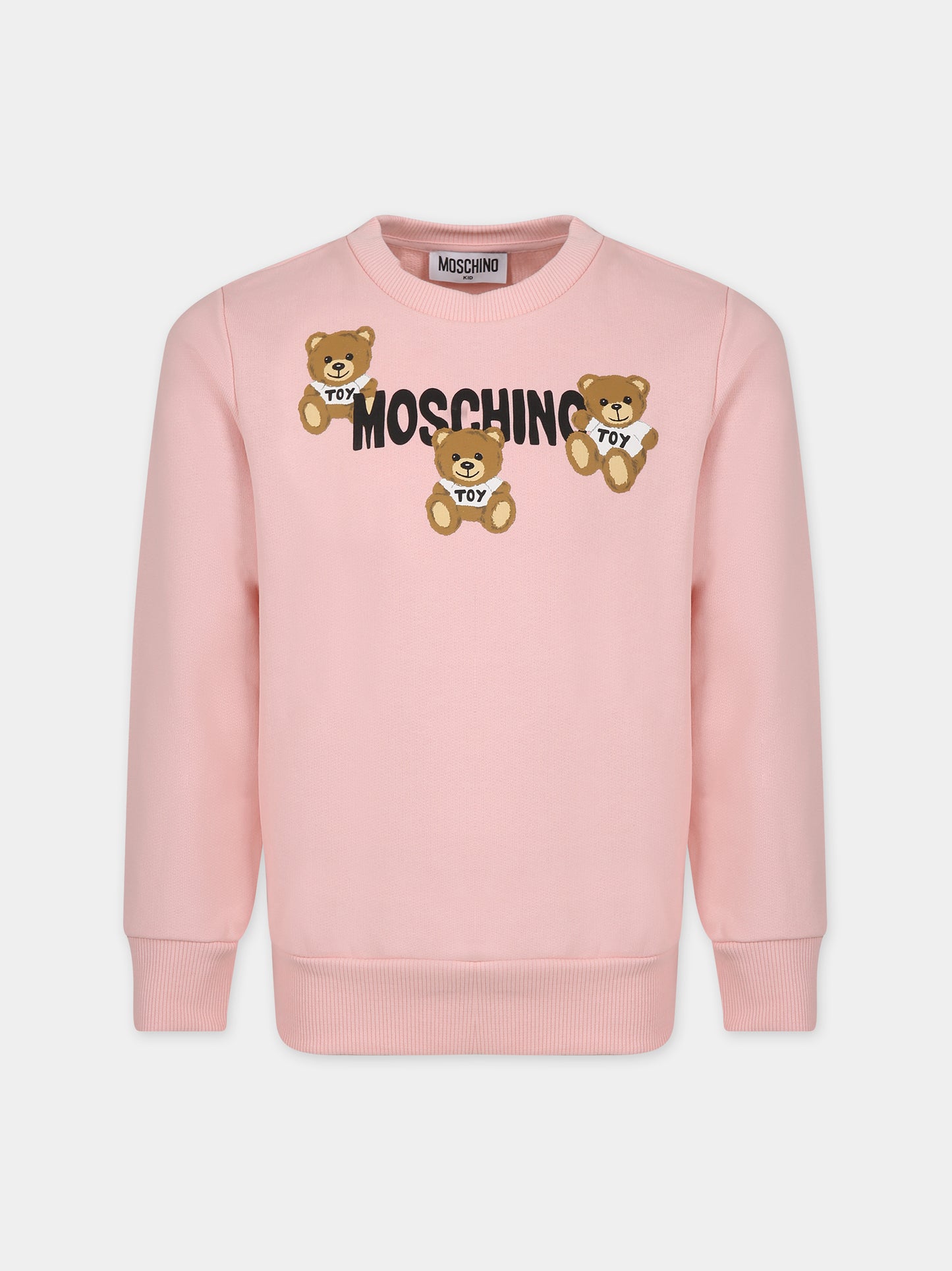 Felpa rosa per bambina con Teddy Bears e logo,Moschino Kids,HUF07E LCA32 50209