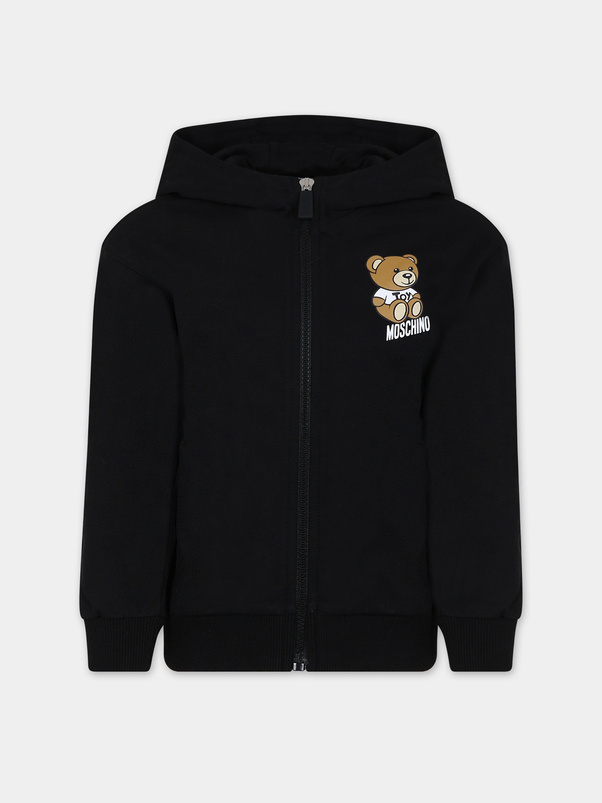 Felpa nera per bambini con Teddy Bear e logo,Moschino Kids,HUF07F LCA19 60100