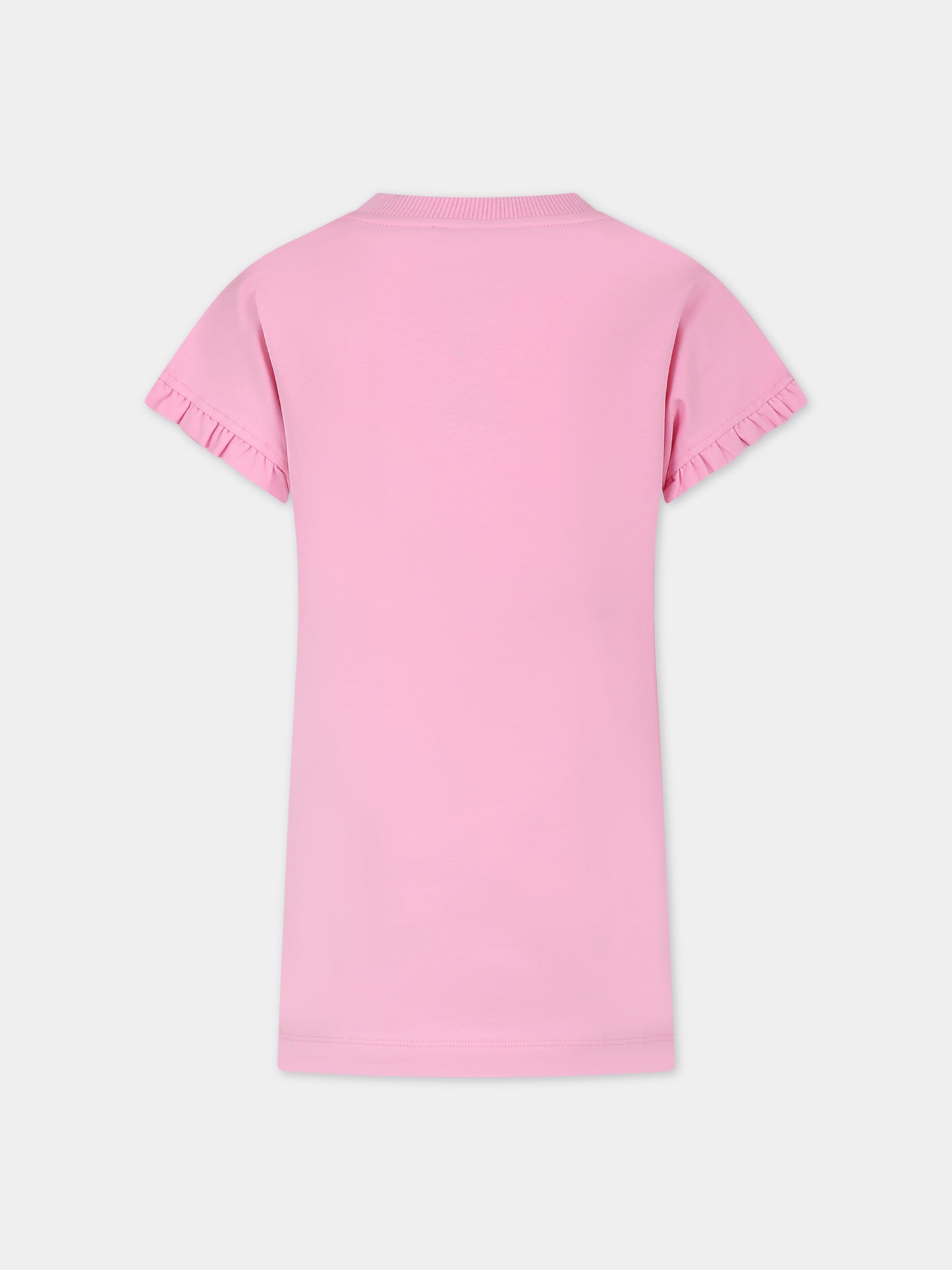 Vestito rosa per bambina con stampa multicolor e Teddy Bear,Moschino Kids,HDV0F4 LDA13 50206