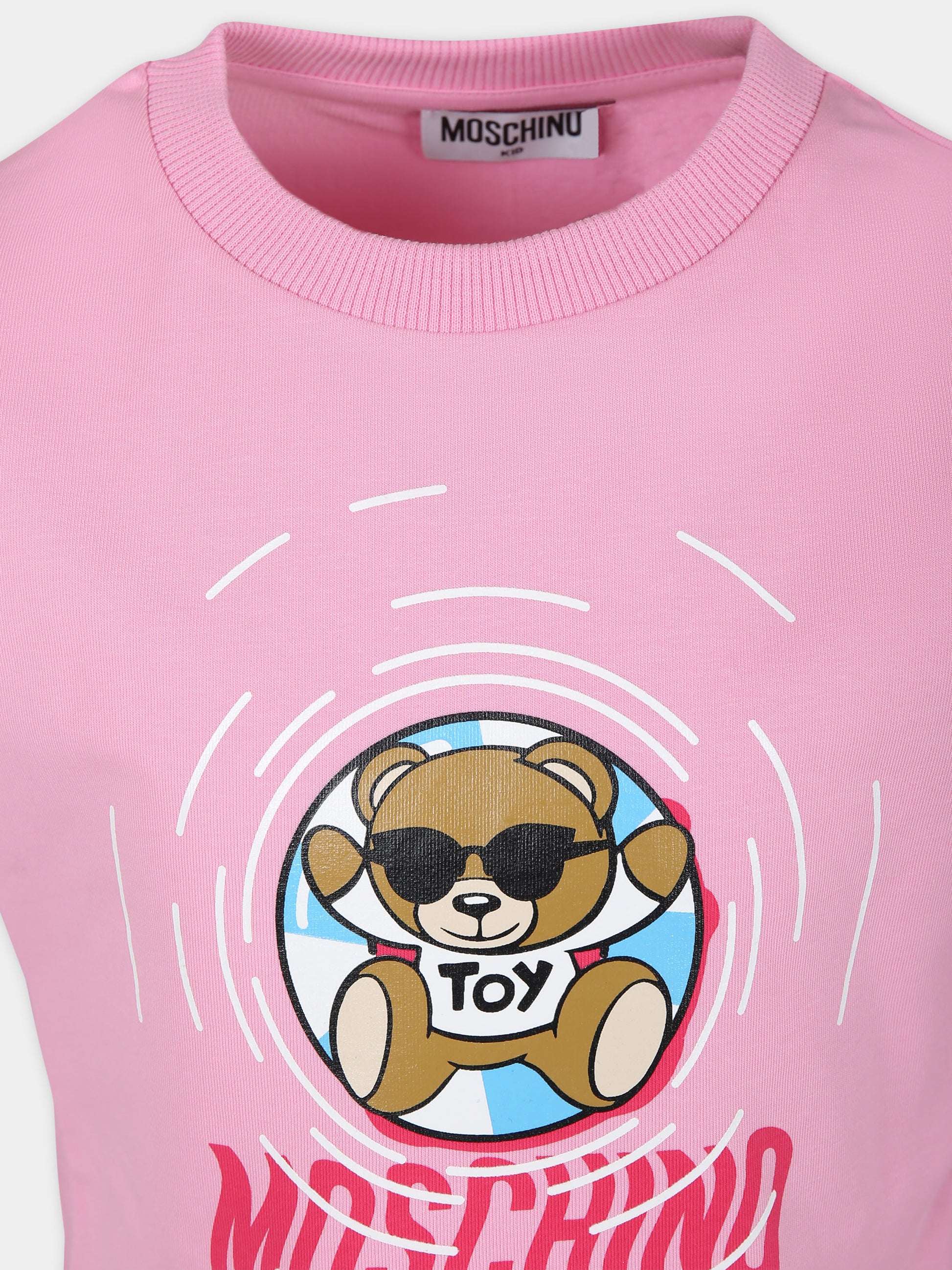 Vestito rosa per bambina con stampa multicolor e Teddy Bear,Moschino Kids,HDV0F4 LDA13 50206