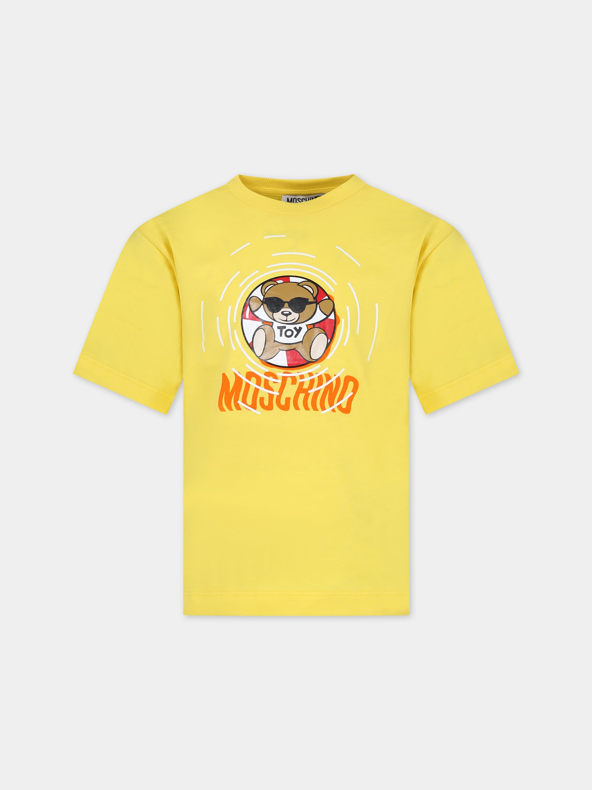 T-shirt gialla per bambini con stampa multicolor e Teddy Bear,Moschino Kids,HUM04R LAA23 50162