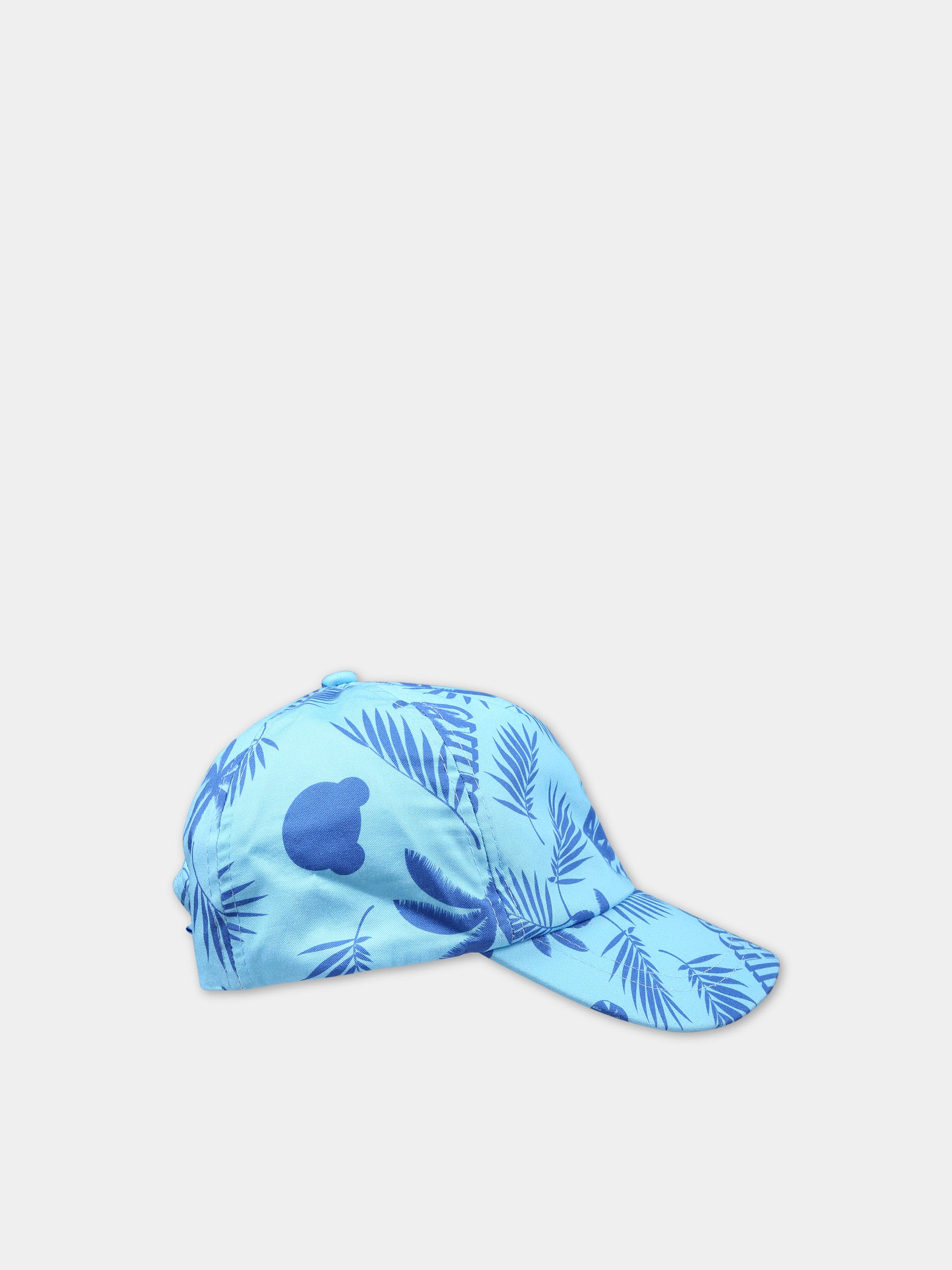 Cappello con visiera azzurro per bambino con fantasia tropicale e logo,Moschino Kids,HUX02D LOB18 85838