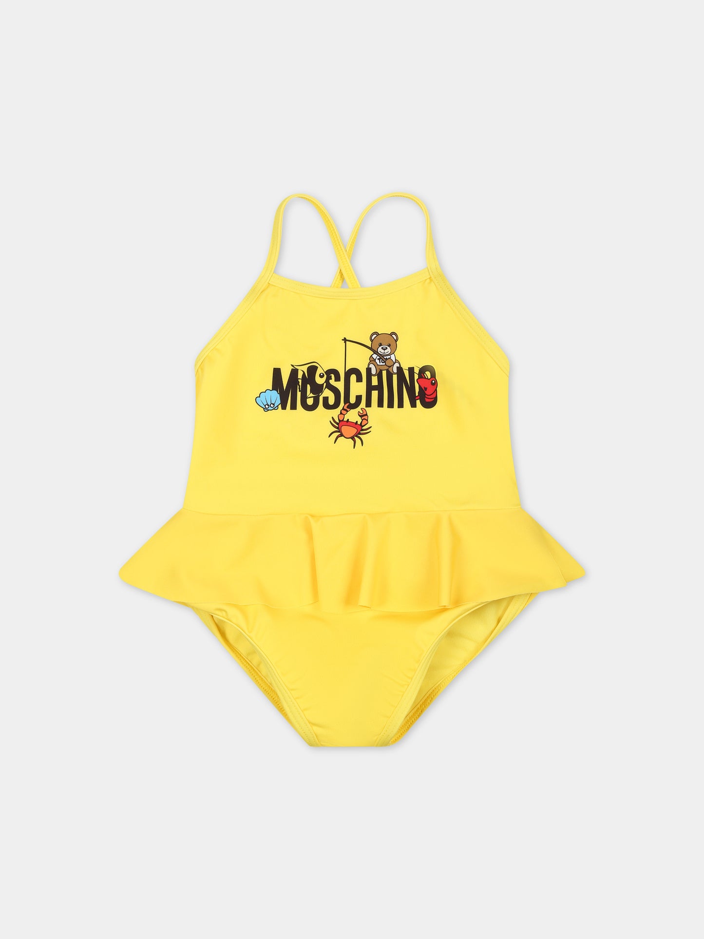 Costume giallo per neonata con Teddy Bear e animali marini,Moschino Kids,MDL00Q LKA00 50162