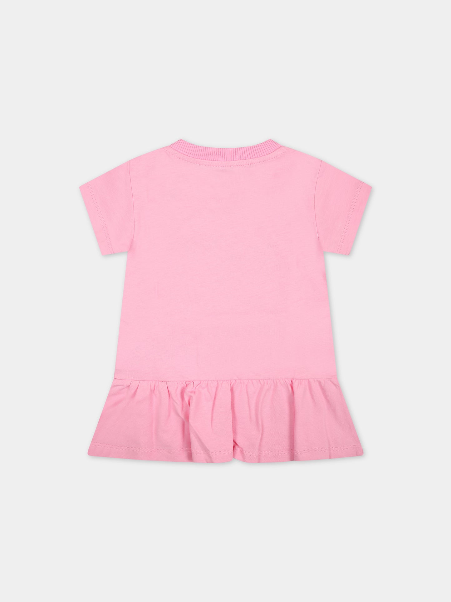 Vestito rosa per neonata con logo e animaletti,Moschino Kids,MDV0BF LAA02 50206