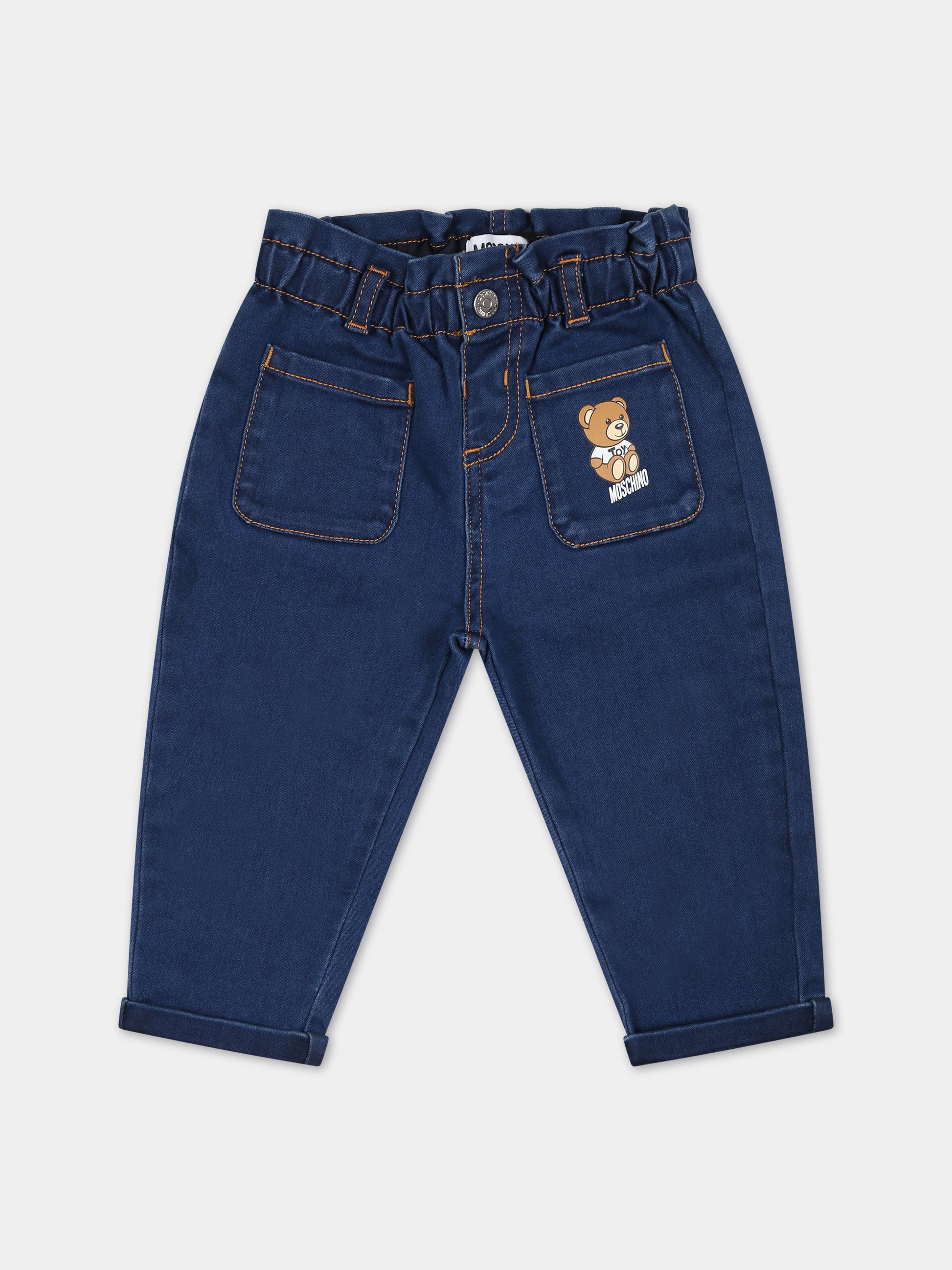 Jeans denim per neonata con Teddy Bear,Moschino Kids,MDP02V LXE43 40613