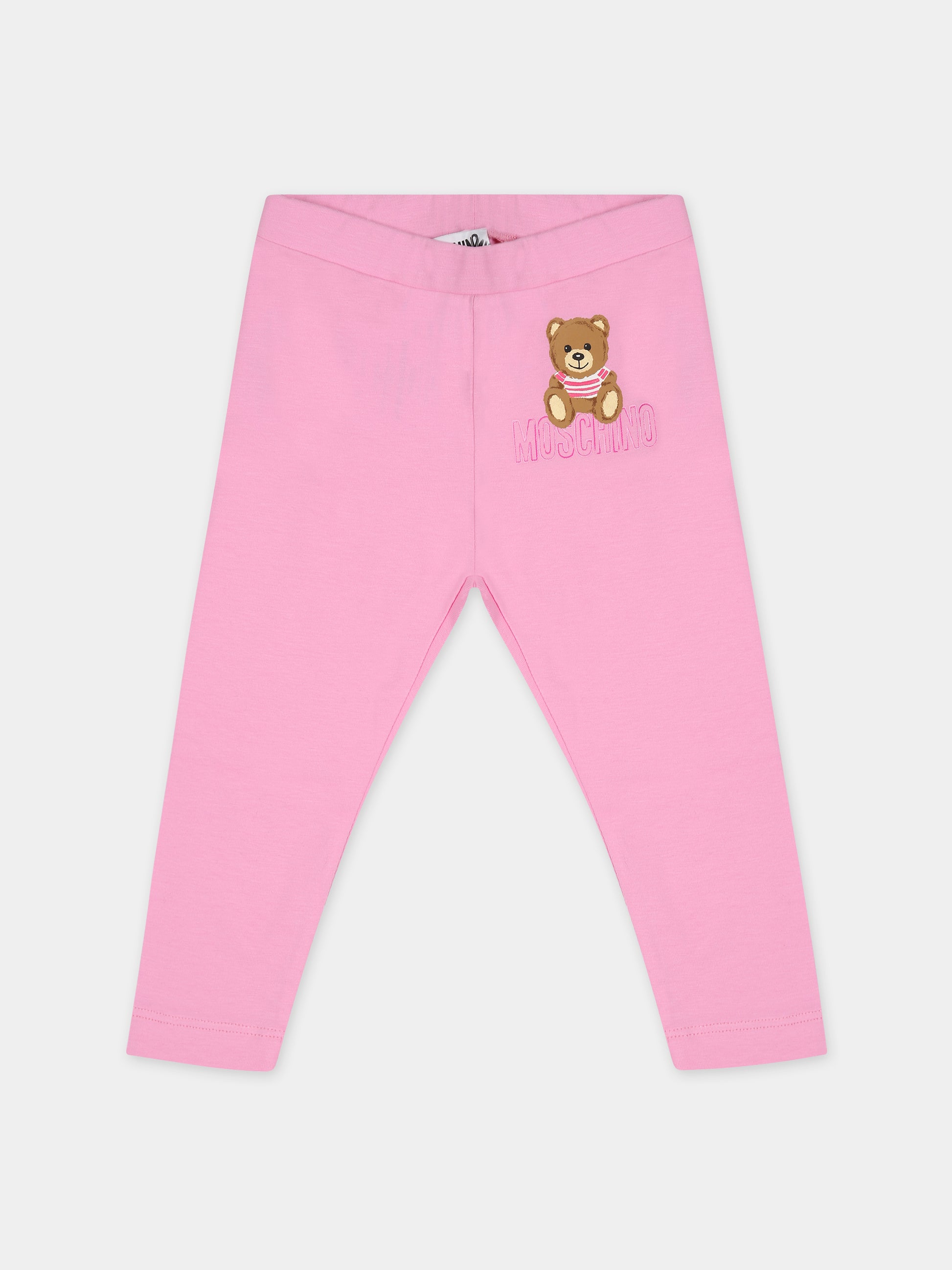Leggings rosa per neonata con Teddy Bear e logo,Moschino Kids,MDP02Y LBA00 51473