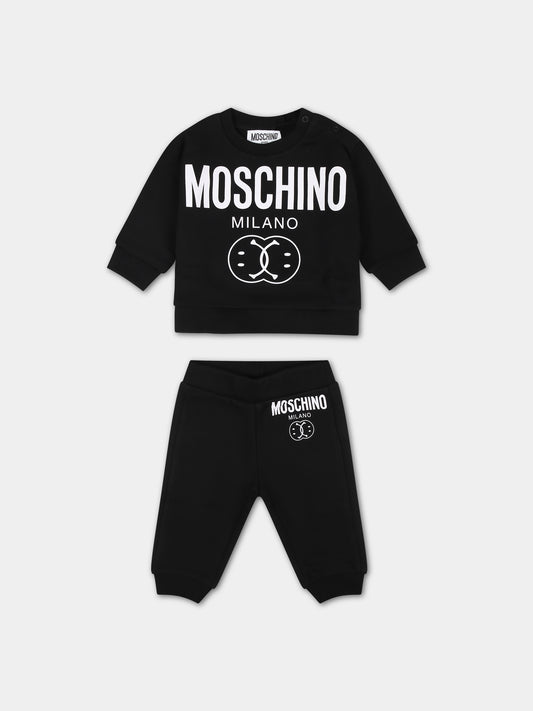 Completo nero per neonato con smile,Moschino Kids,MMK049 LCA32 60100
