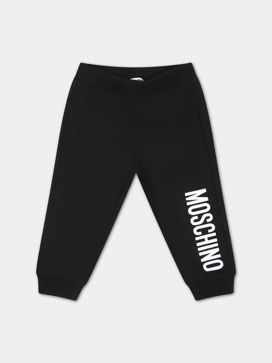 Pantaloni neri per neonati con logo,Moschino Kids,MMP04O LDA27 60100