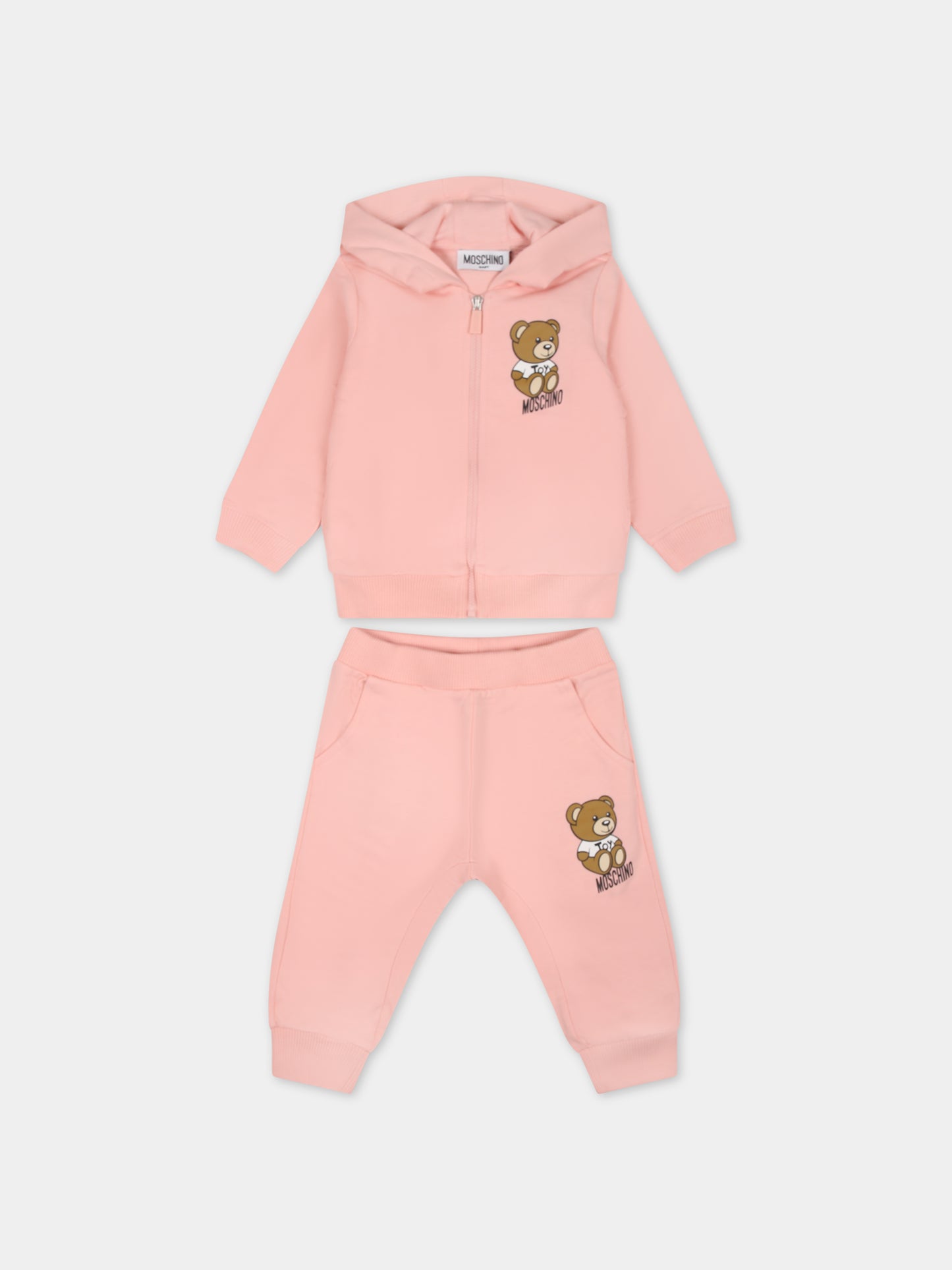 Completo rosa per neonata con Teddy Bear e logo,Moschino Kids,MNK037 LCA19 50209
