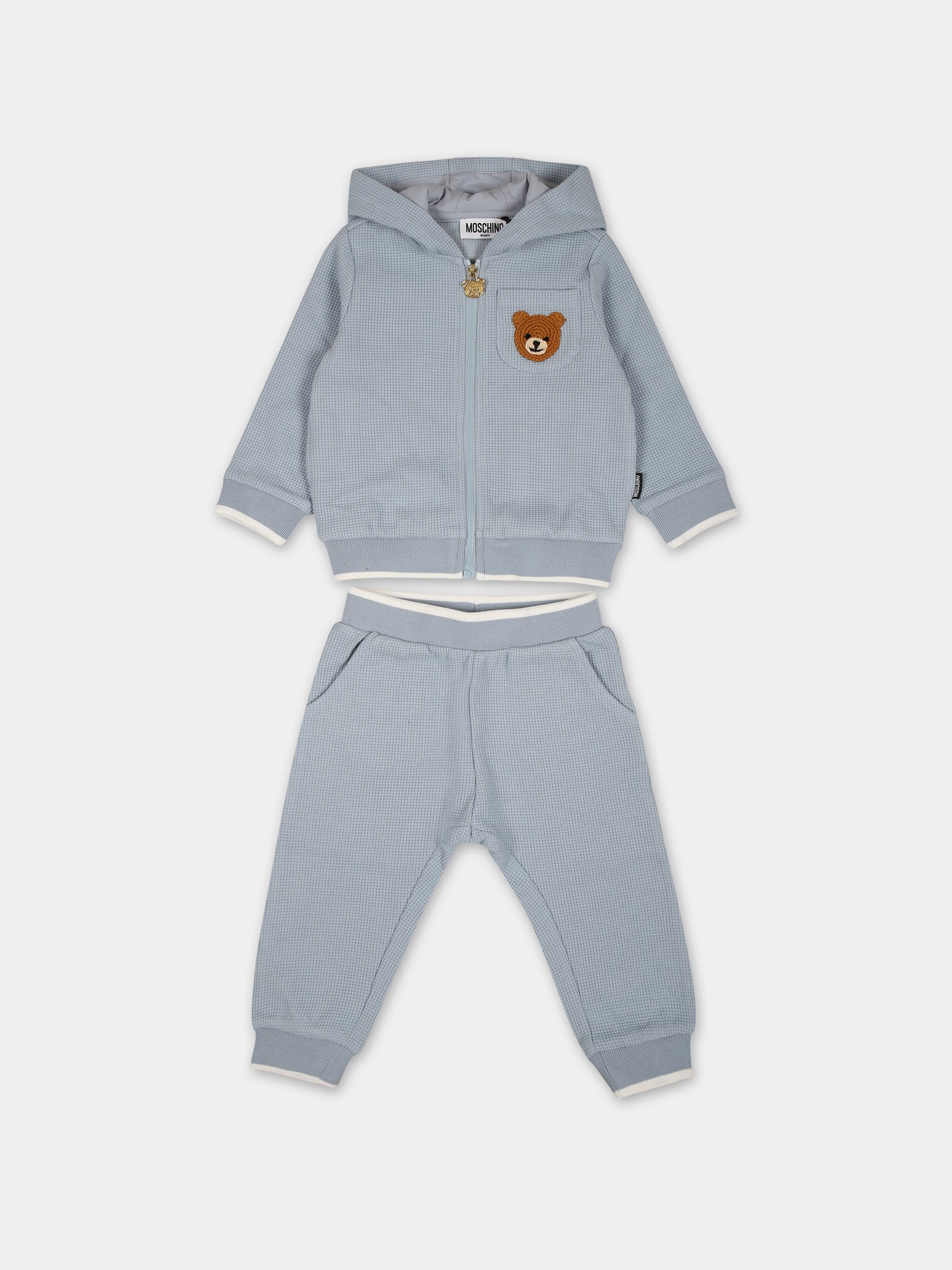 Completo celeste per neonato con Teddy Bear,Moschino Kids,MUK048 LCA57 40304