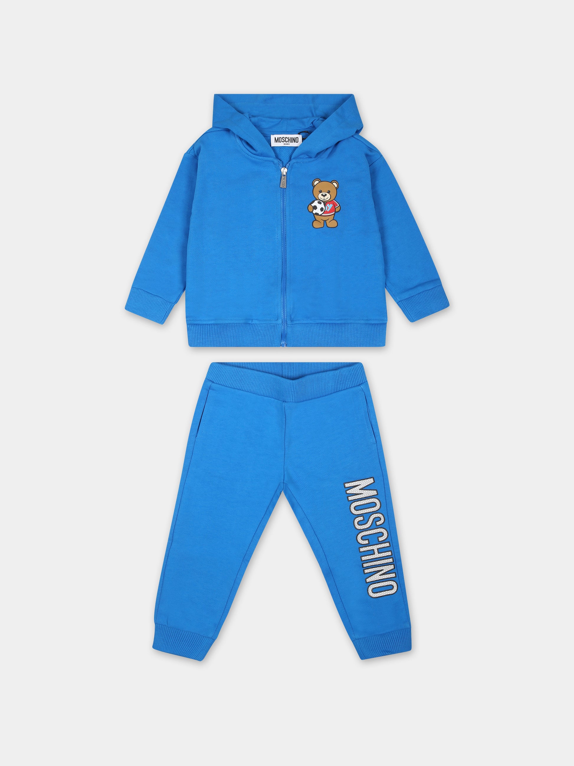 Completo blu per neonato con Teddy Bear,Moschino Kids,MUK04A LCA53 40515