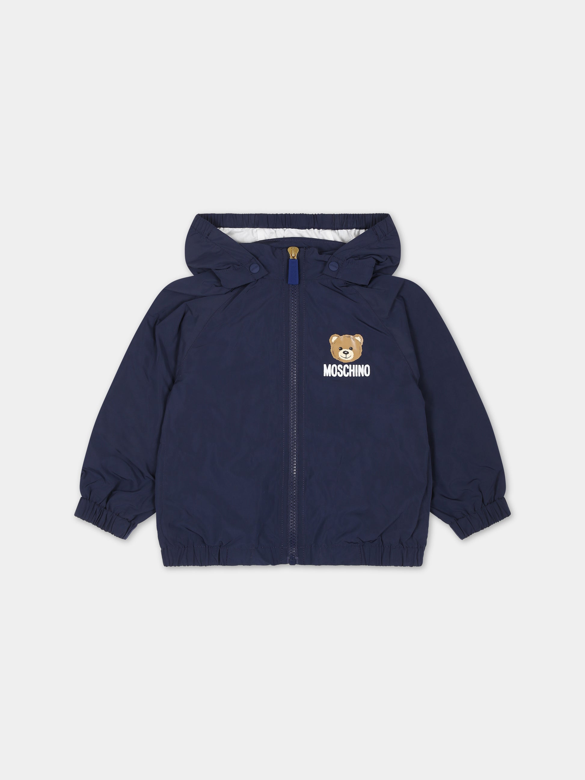Giacca a vento blu per neonati con Teddy Bear,Moschino Kids,MUS029 L3A39 40016