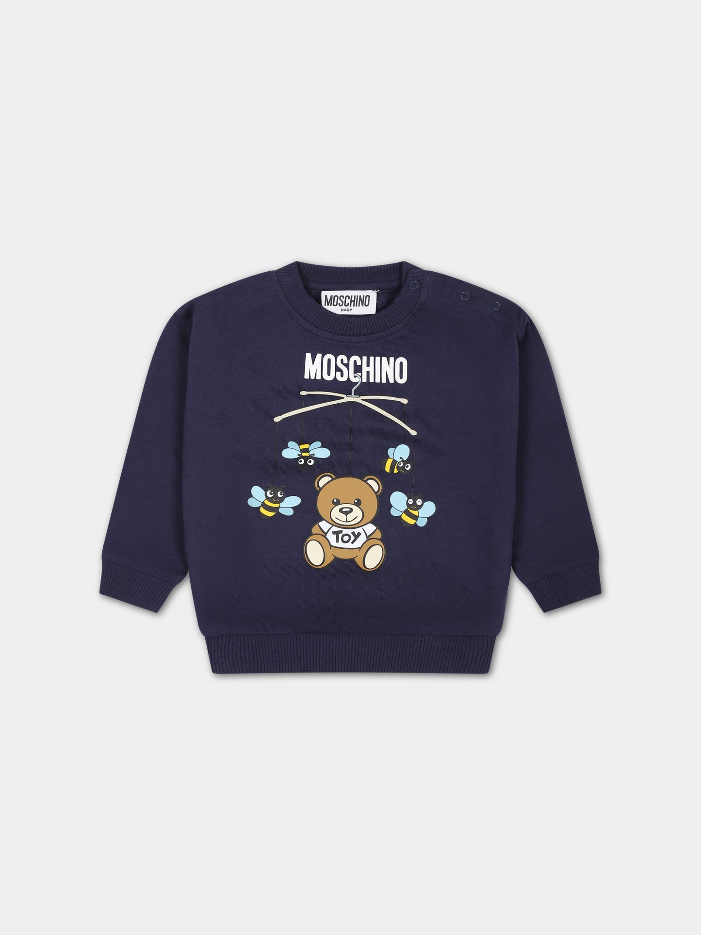 Felpa blu per neonati con Teddy Bear,Moschino Kids,MWF03N LCA19 40016