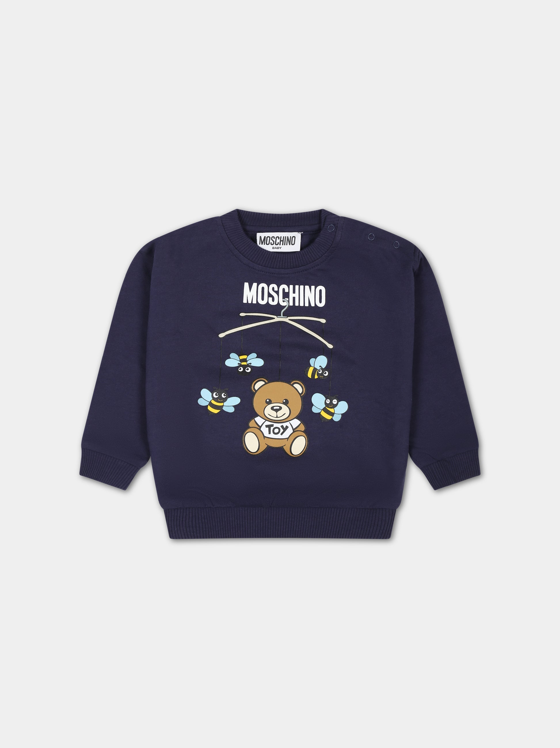 Felpa blu per neonati con Teddy Bear,Moschino Kids,MWF03N LCA19 40016