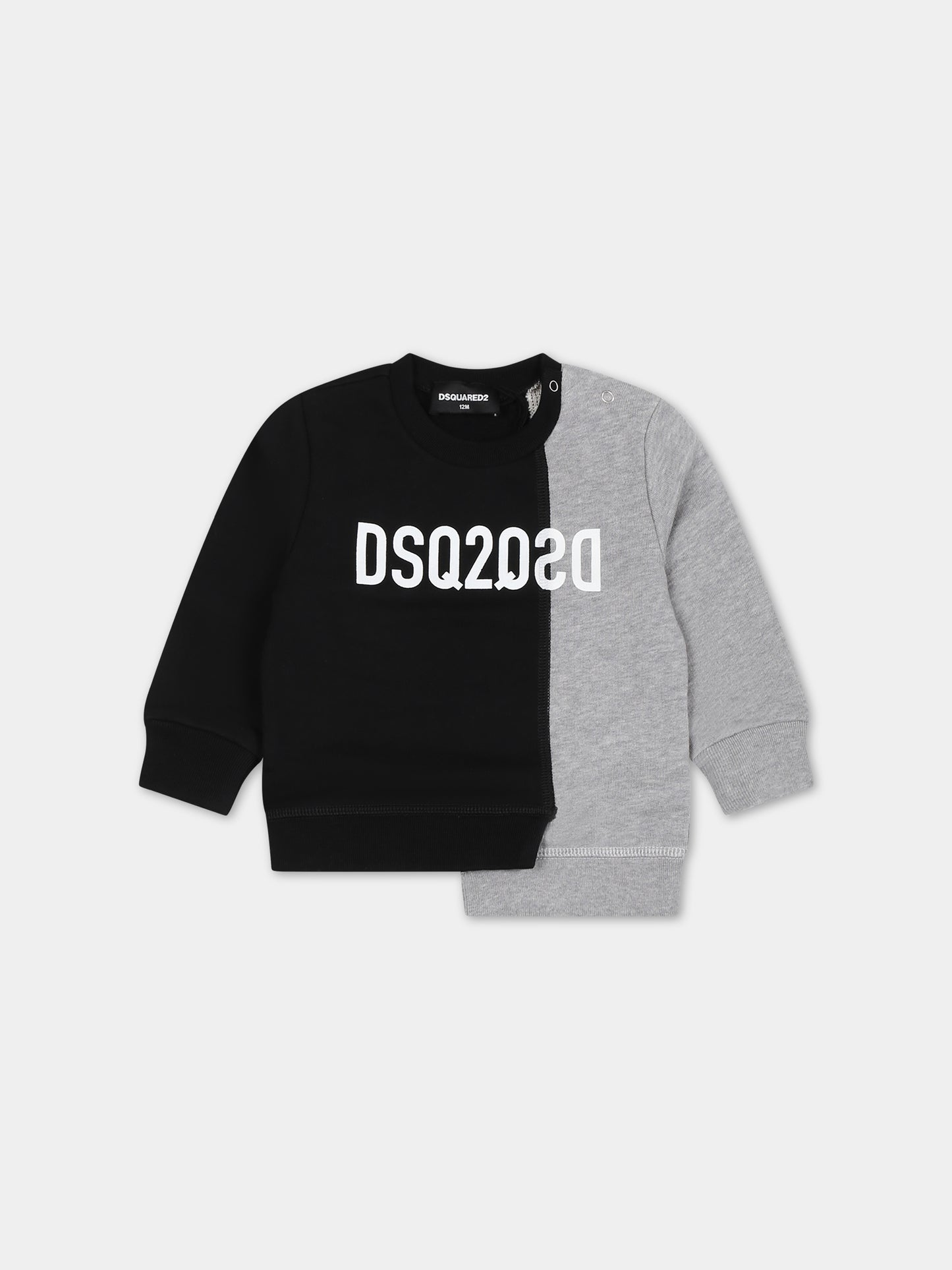 Felpa asimmetrica nera per neonati con logo,Dsquared2,DQ1600 D003G DQ900