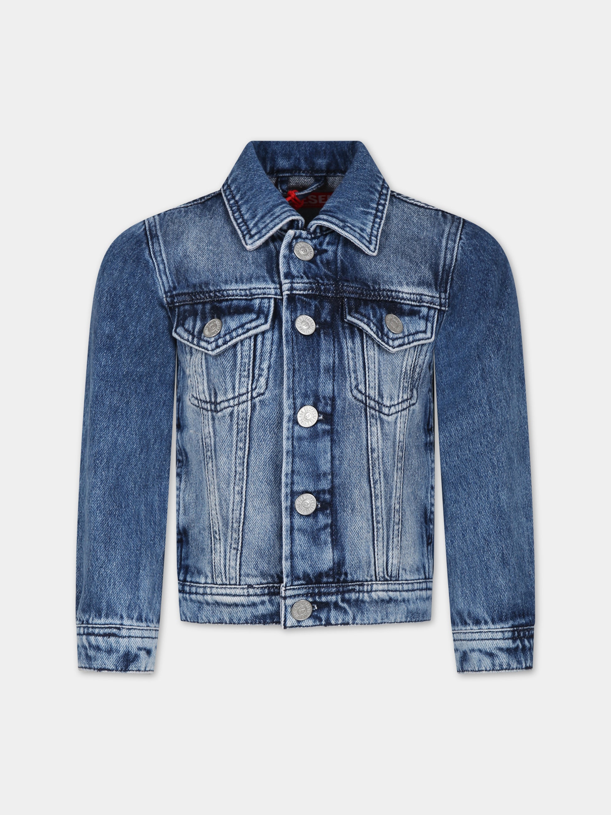 Giubbotto di jeans blu per bambino con logo,Diesel,00J4QC KXBGC K01