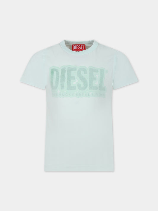 T-shirt verde per bambino con logo,Diesel,J01130 0KFAV K50T