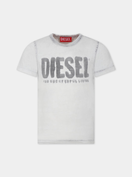 T-shirt grigia per bambino con logo,Diesel,J01130 0KFAV K955