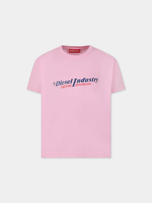 T-shirt rosa per bambina con logo,Diesel,J01182 00YI9 K369G
